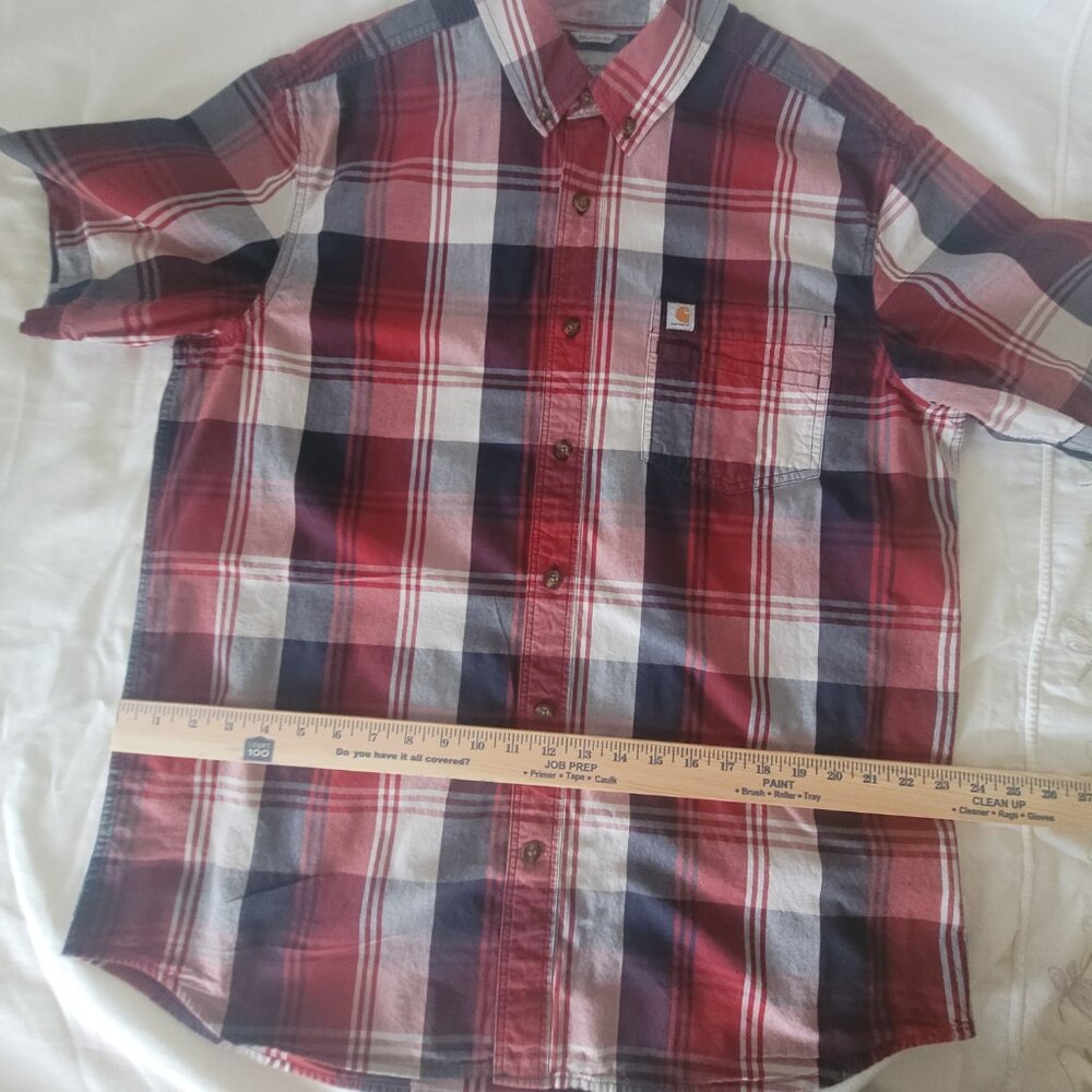 Carhartt Red White Blue Mens Plaid Short Sleeve Shirt Size L - Picture 15 of 15